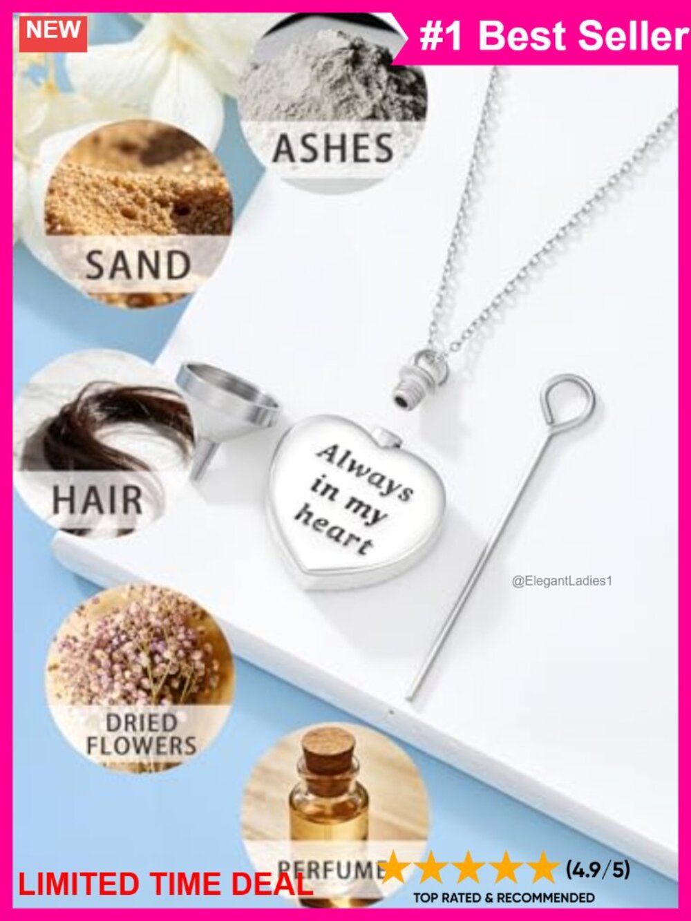 925 Sterling Silver Heart Urn Necklace Sunflower Cremation Jewelry - Picture 4 of 5